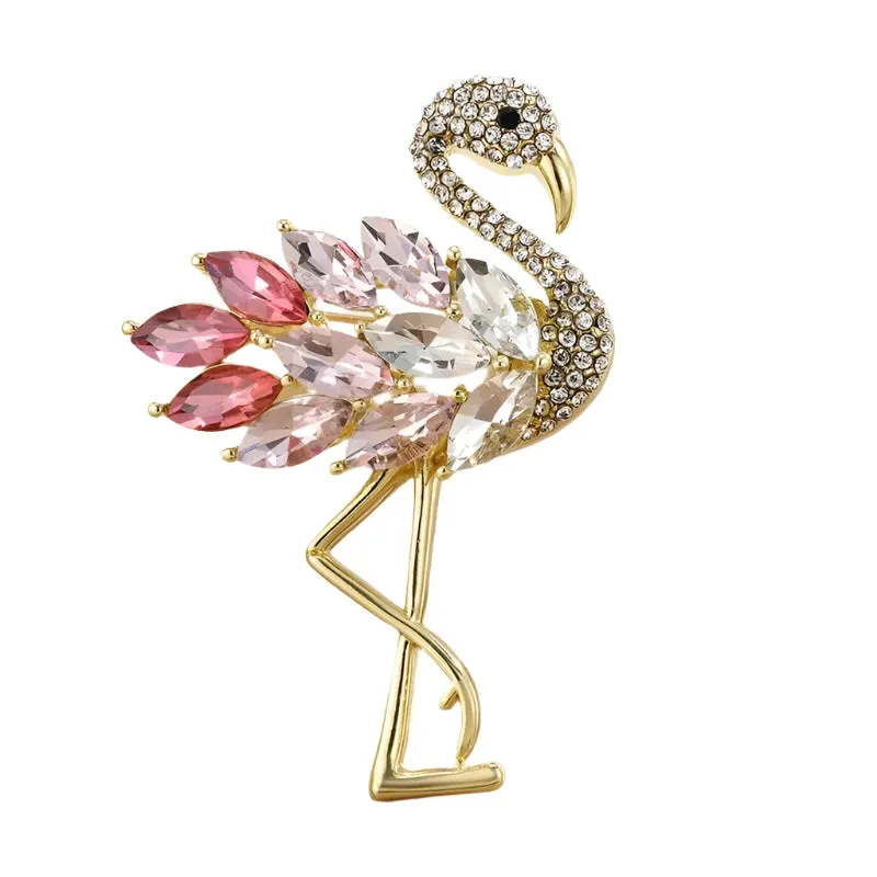 53mm Inlaid Rhinestone Flamingo Bird Brooches Pin Backed For Women Unisex Metal Brooch Jewelry Gifts