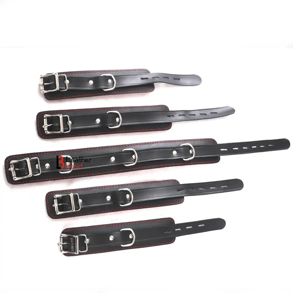 7 Piece Bondage Kit Black Red Luxury Set Soft Padded Genuine Leather Submissive Save Collar Wrist Ankle Cuffs Set Red & Black
