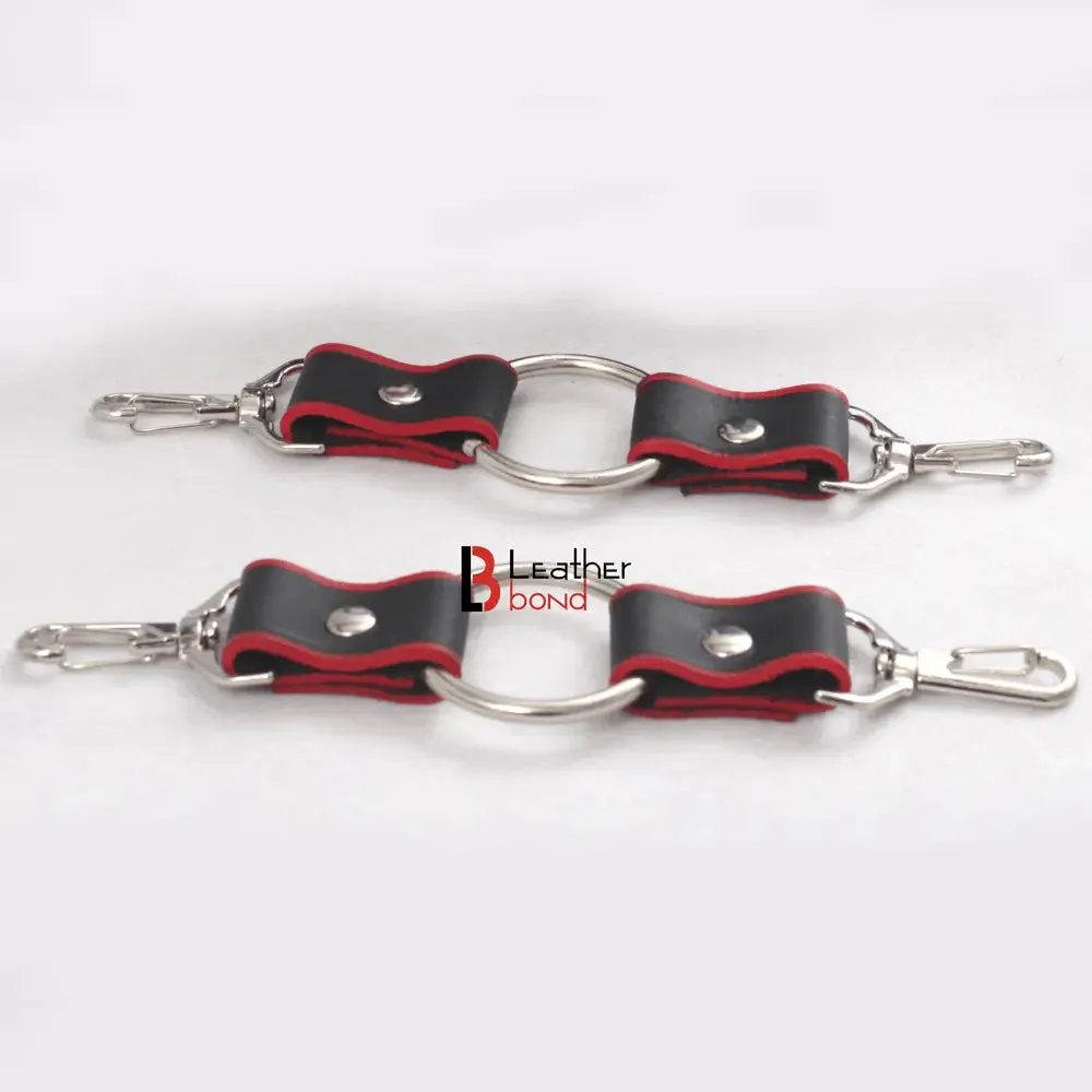 7 Piece Bondage Kit Black Red Luxury Set Soft Padded Genuine Leather Submissive Save Collar Wrist Ankle Cuffs Set Red & Black