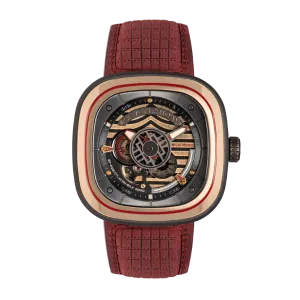 7Friday Red Leather Strap Rose Gold Dial Automatic Watch for Gents - P2B/07-S372