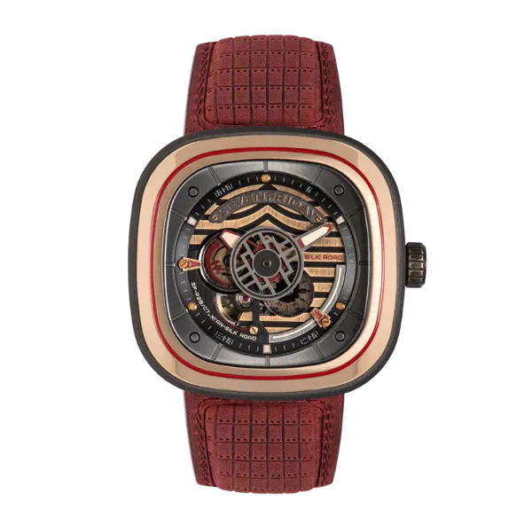 7Friday Red Leather Strap Rose Gold Dial Automatic Watch for Gents - P2B/07-S372
