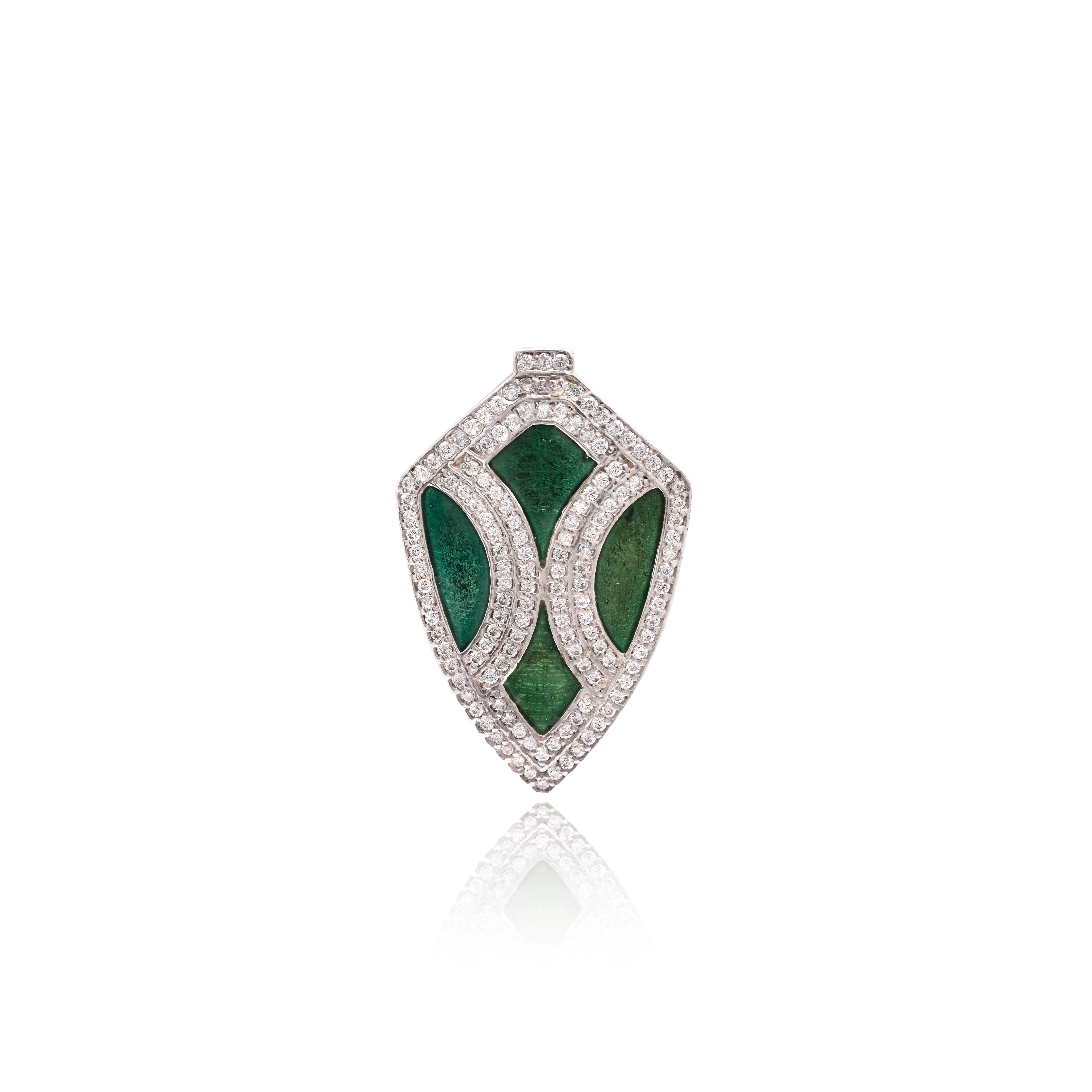 925 Sterling Silver Handcrafted Enamel Shield Pendant with Cubic Zirconia
