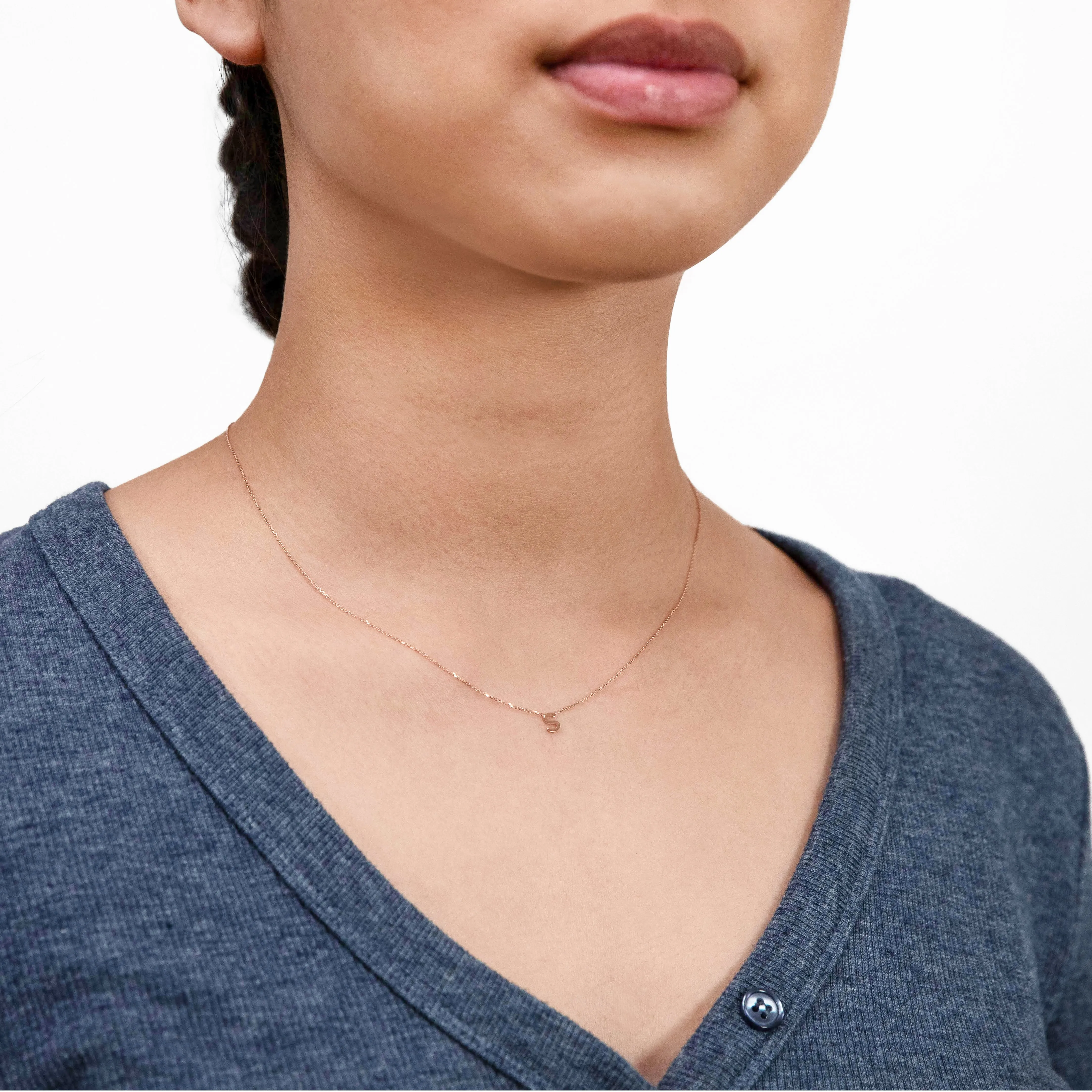 9ct Rose Gold Initial "S" Pendant On 43cm Chain