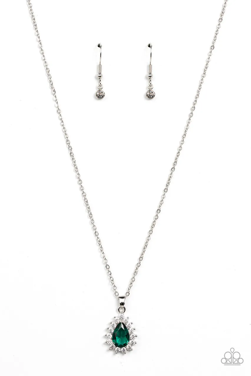 A Guiding SOCIALITE - Green - Teardrop Rhinestone Dainty Paparazzi Short Necklace