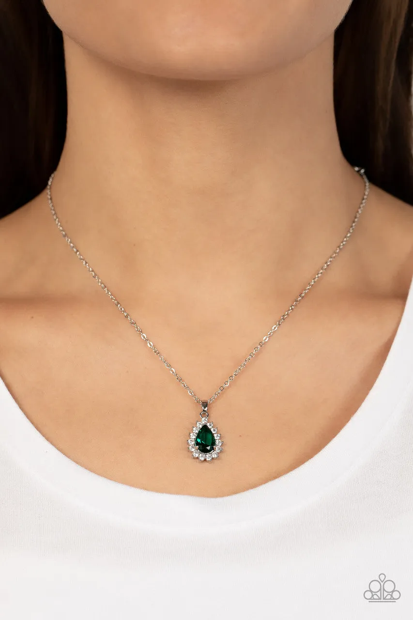 A Guiding SOCIALITE - Green - Teardrop Rhinestone Dainty Paparazzi Short Necklace