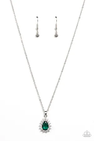 A Guiding SOCIALITE - Green - Teardrop Rhinestone Dainty Paparazzi Short Necklace