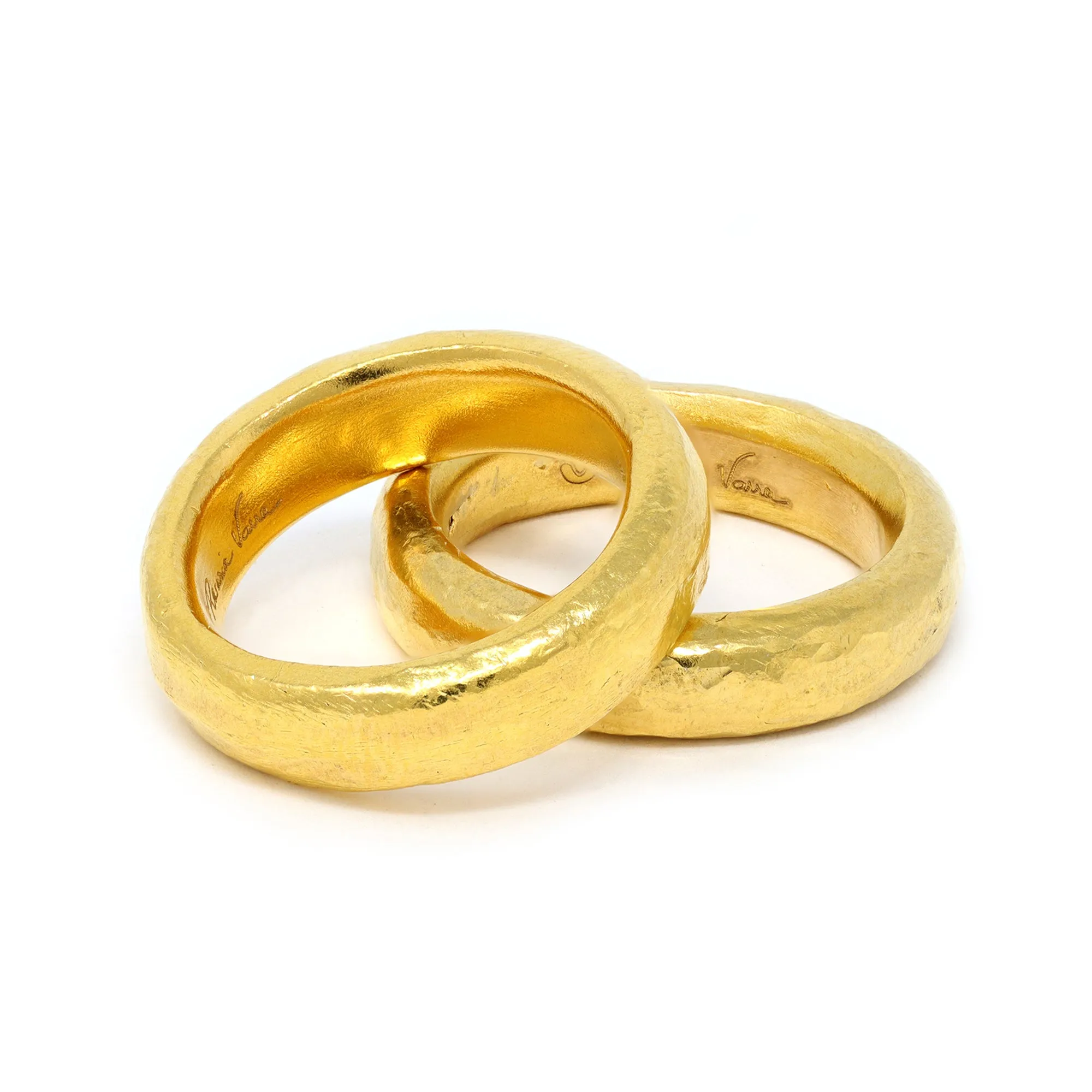 A Pair of Rosaria Varra 24 Karat Gold Handmade Band Rings