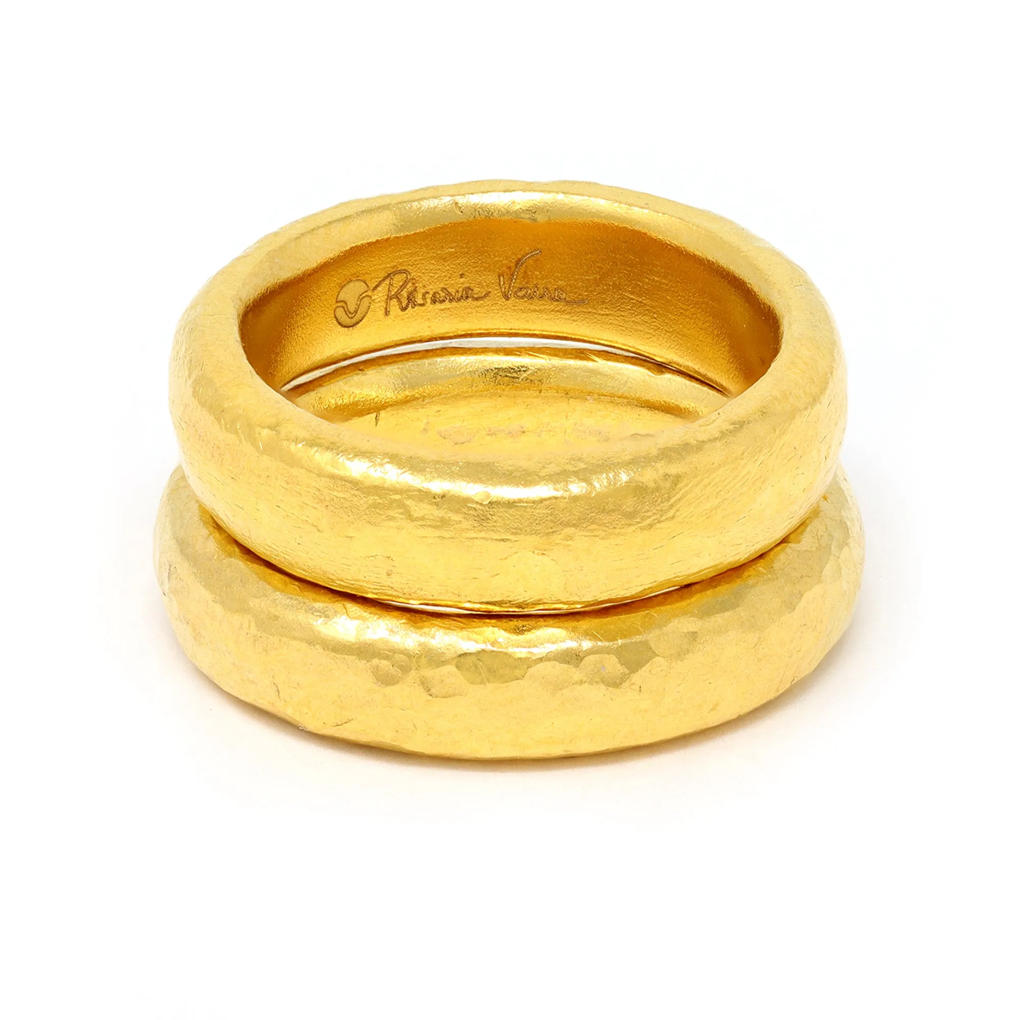 A Pair of Rosaria Varra 24 Karat Gold Handmade Band Rings