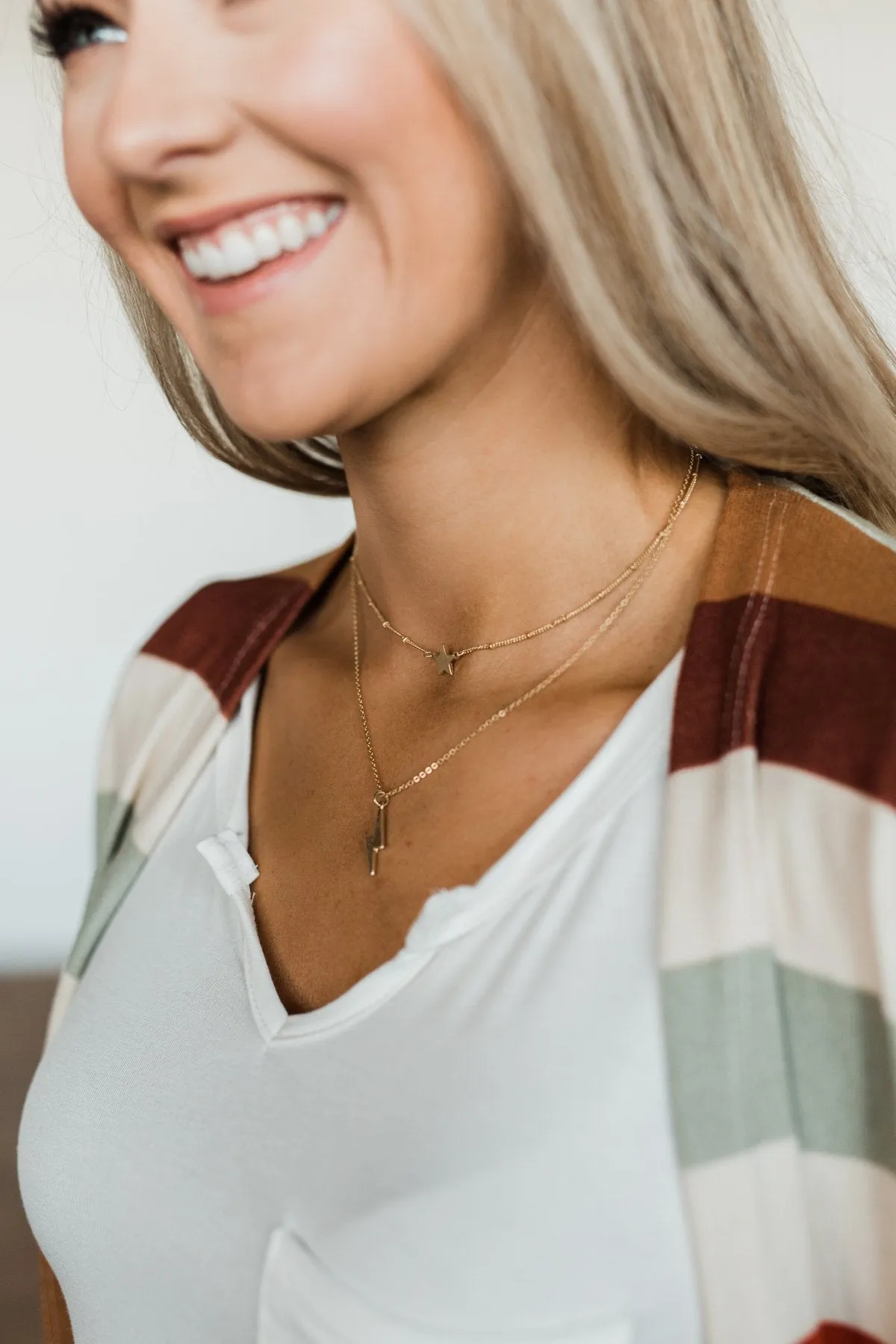 Adjustable Lightning Bolt & Star Necklace- Gold