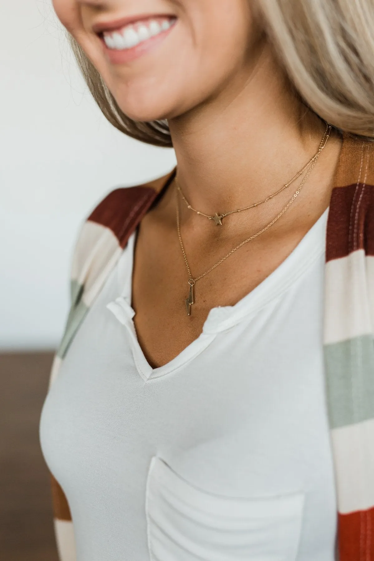 Adjustable Lightning Bolt & Star Necklace- Gold