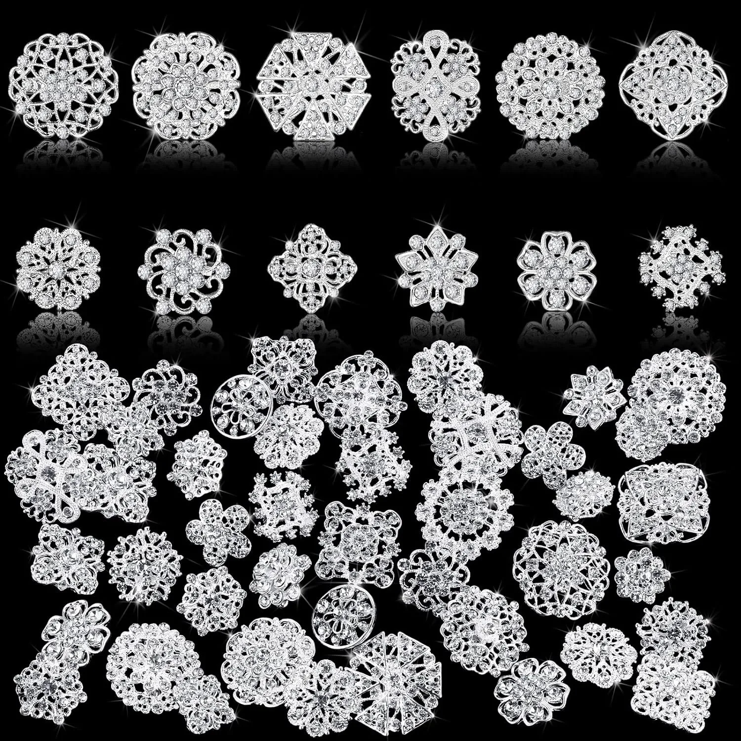 Aethers & Co A1 36 Pieces Clear Rhinestone Brooches for Crafts Crystal Flower Brooch Pins with Rhinestones Sliver Bulk Brooches Jewelry for Woman Flower Lapel Badge Pins DIY Wedding Bouquet Broaches Kit