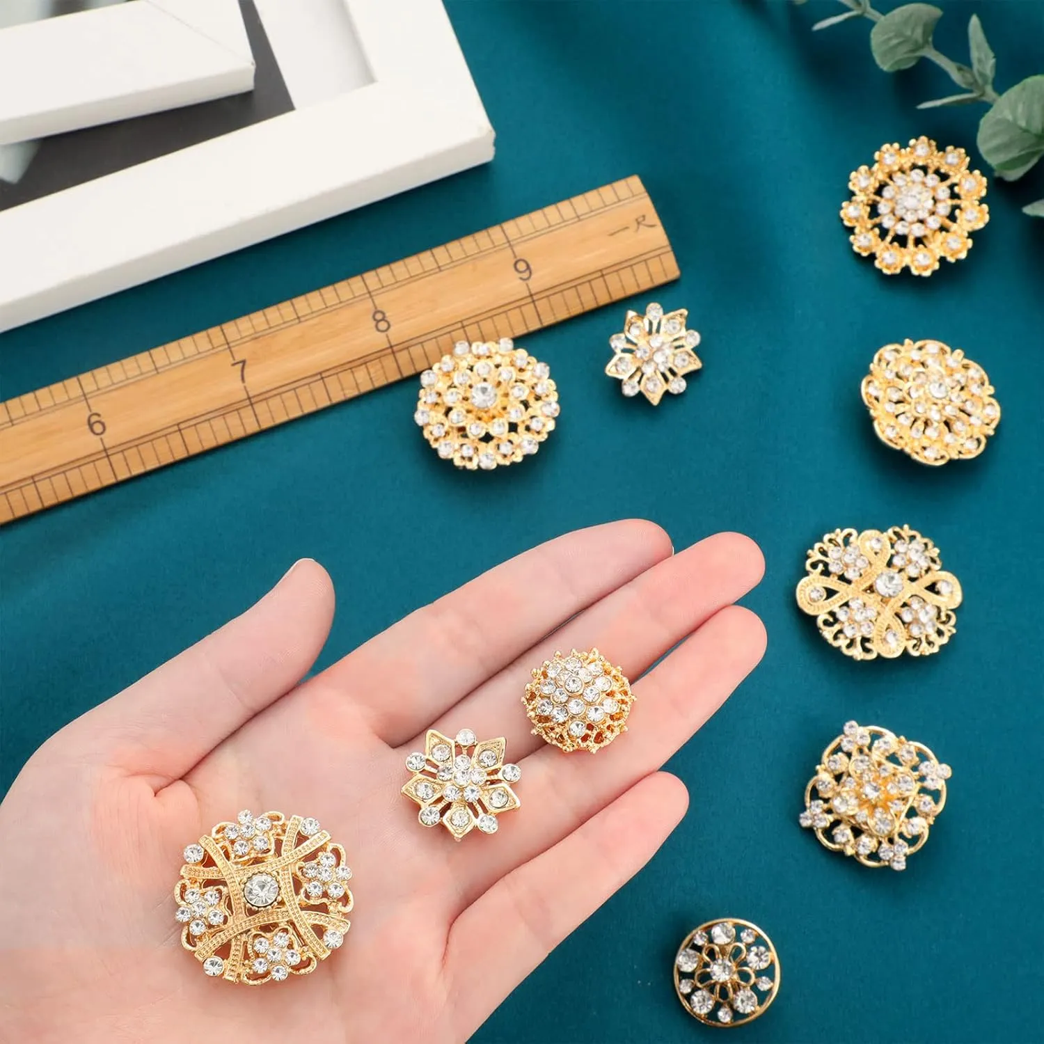 Aethers & Co A1 36 Pieces Clear Rhinestone Brooches for Crafts Crystal Flower Brooch Pins with Rhinestones Sliver Bulk Brooches Jewelry for Woman Flower Lapel Badge Pins DIY Wedding Bouquet Broaches Kit