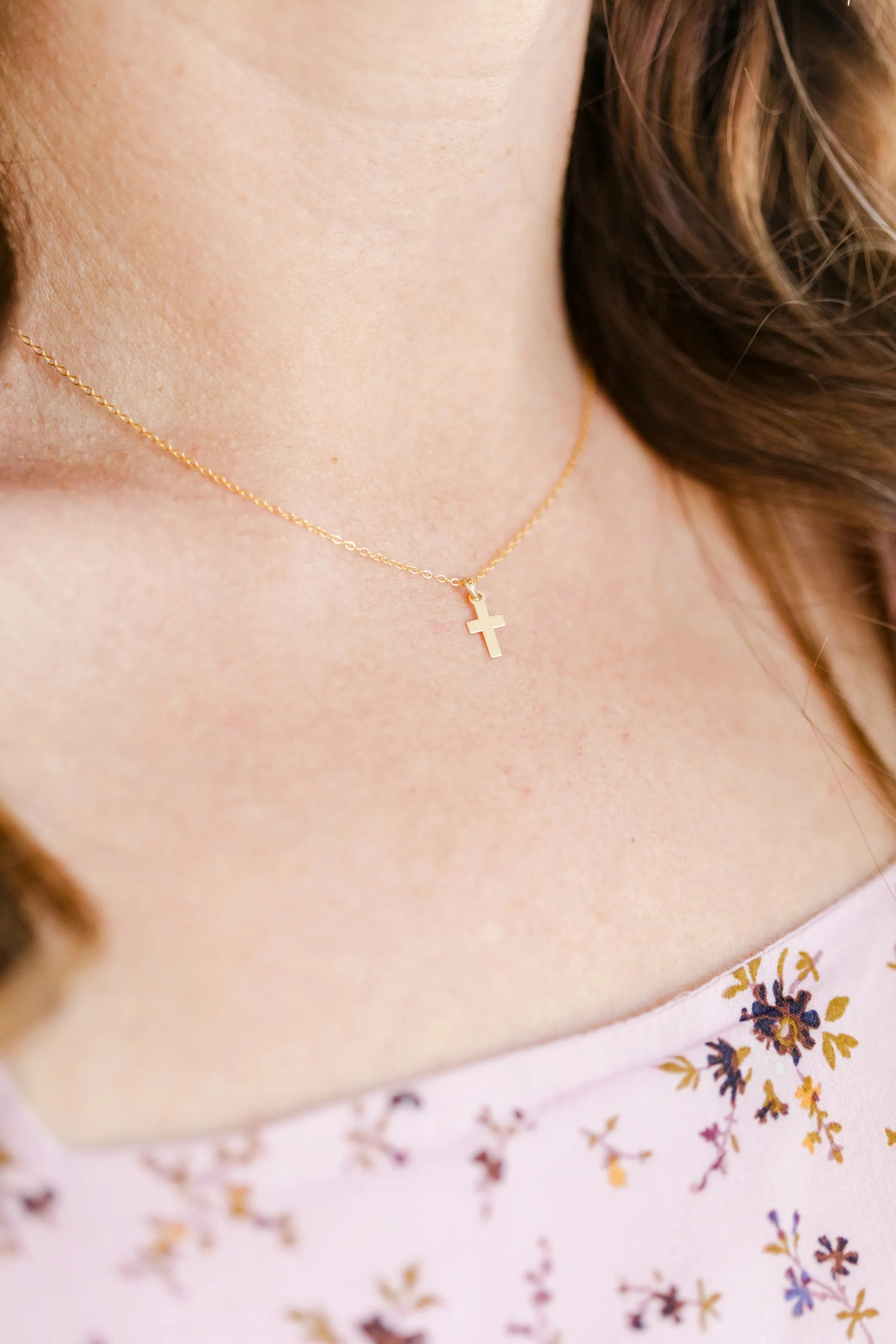 Alexandra Gioia Dainty Gold Filled Cross Necklace 16"