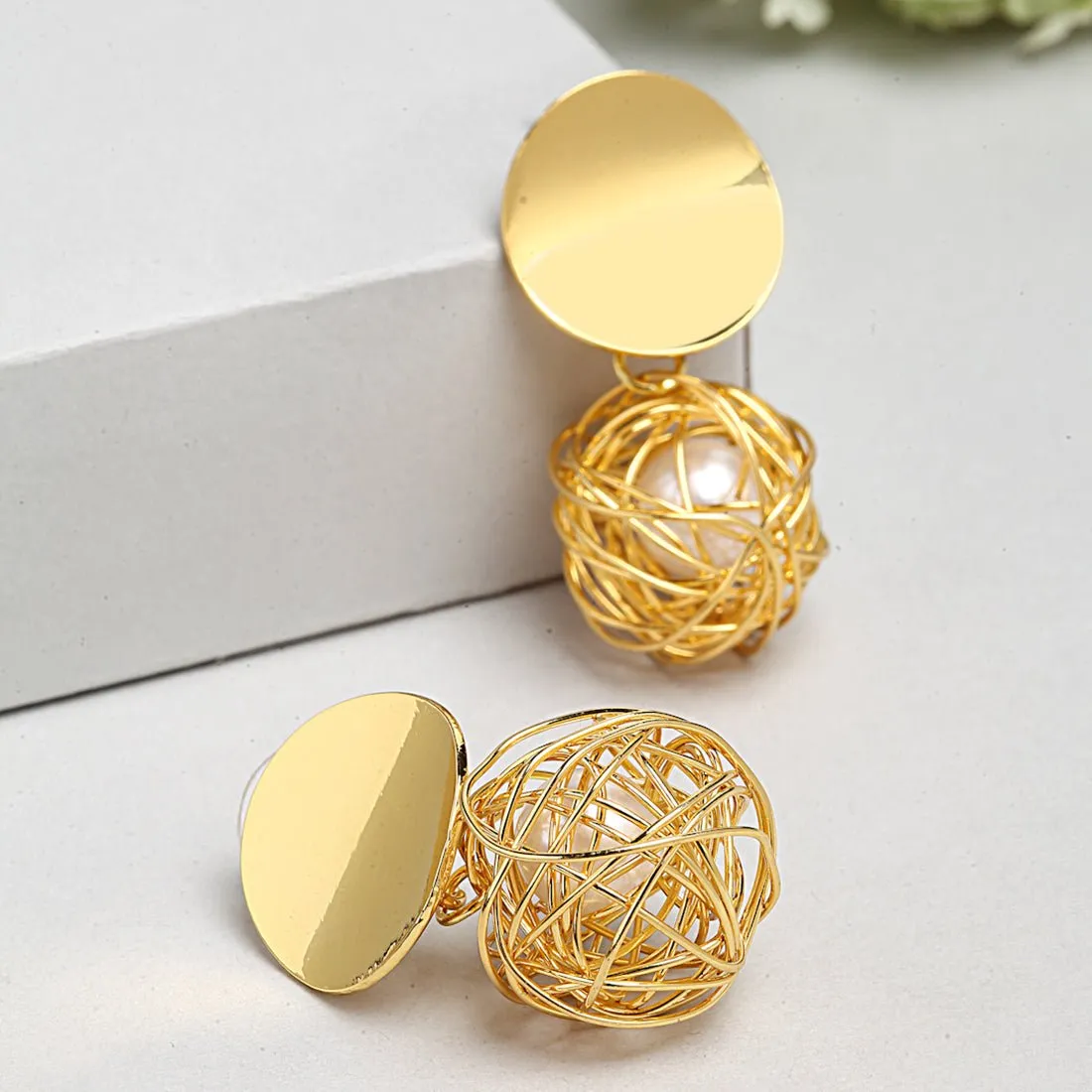 Althea Pearl Golden Drop Earrings