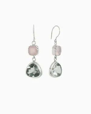 Angelfish Double Stone Drop Earrings - Rose Quartz/Prasiolite