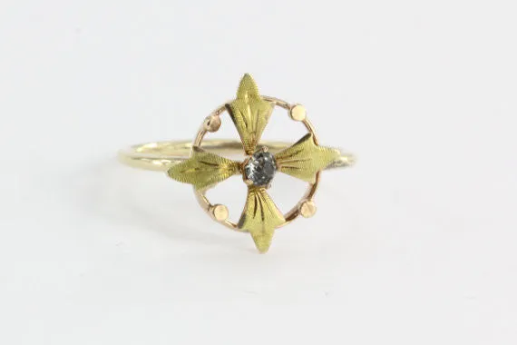 Antique 10K & 14K Rose and Yellow Gold Art Nouveau Compass Florette Stick Pin Conversion Ring Midi Ring