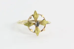 Antique 10K & 14K Rose and Yellow Gold Art Nouveau Compass Florette Stick Pin Conversion Ring Midi Ring