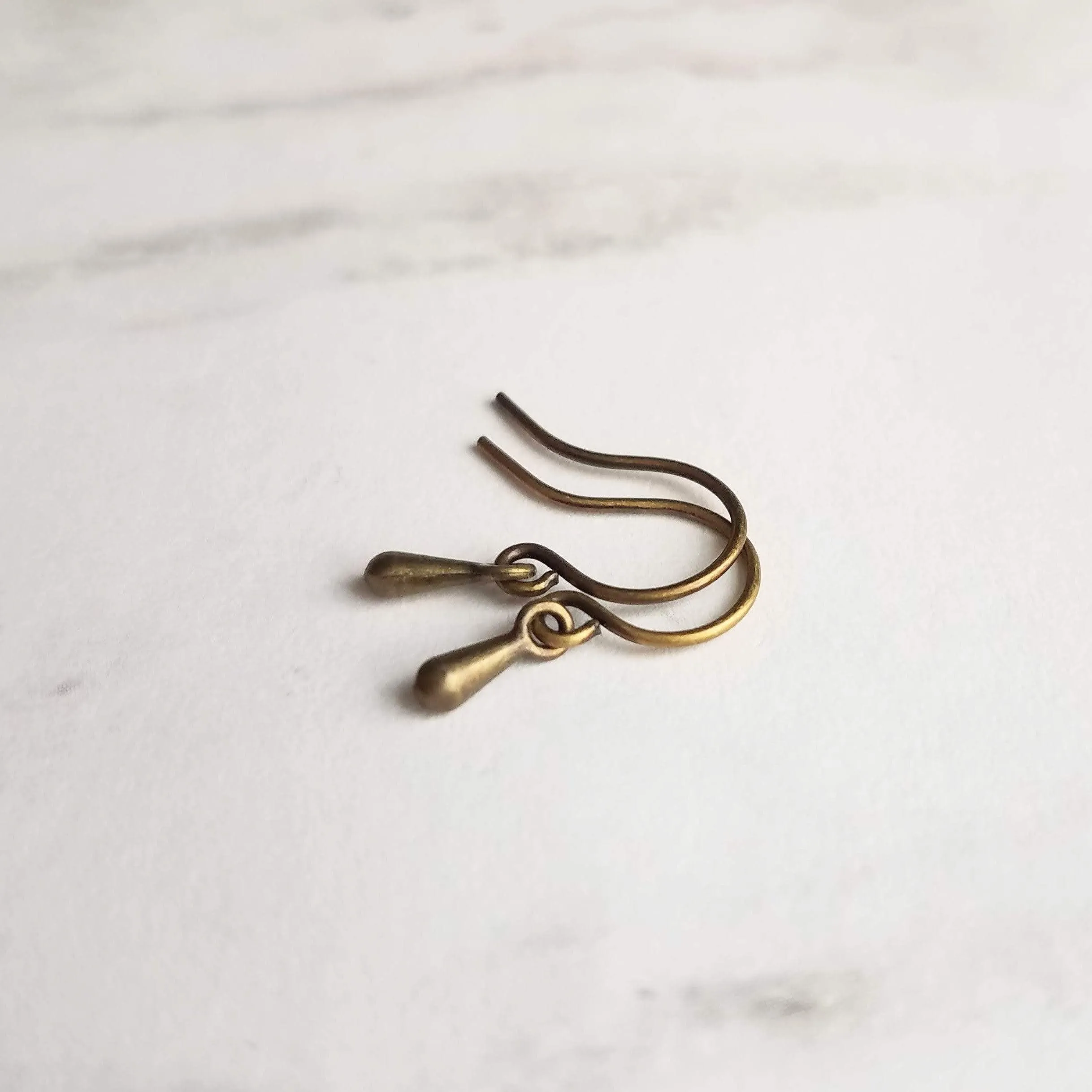 Antique Brass Drop Earrings, very tiny teardrops, bronze drop earring, small ear hooks, dainty earring, little brass earring delicate dangle