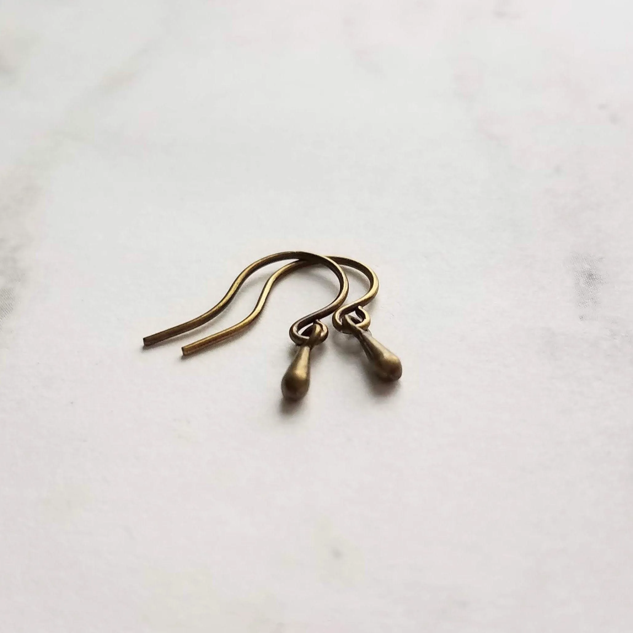 Antique Brass Drop Earrings, very tiny teardrops, bronze drop earring, small ear hooks, dainty earring, little brass earring delicate dangle