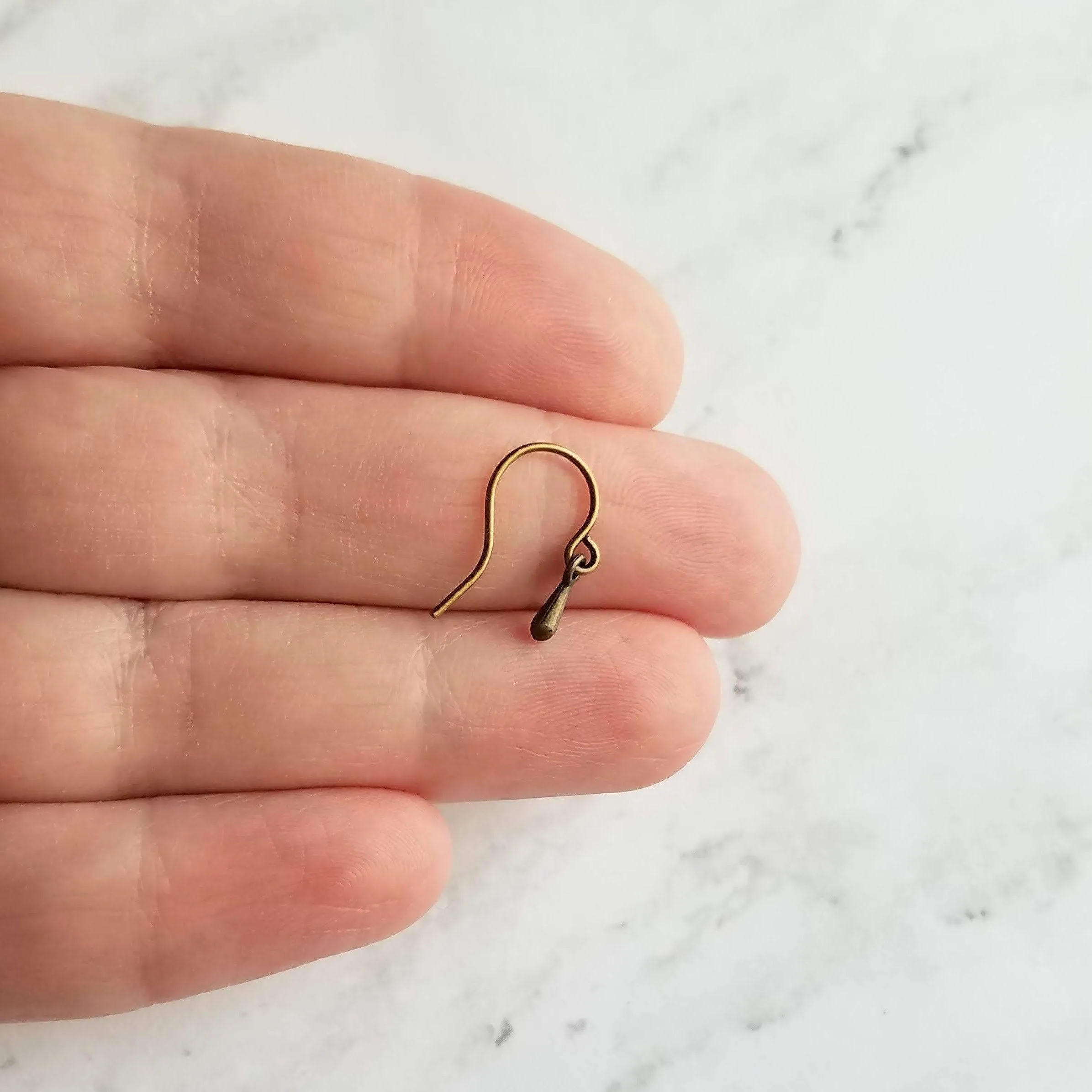 Antique Brass Drop Earrings, very tiny teardrops, bronze drop earring, small ear hooks, dainty earring, little brass earring delicate dangle