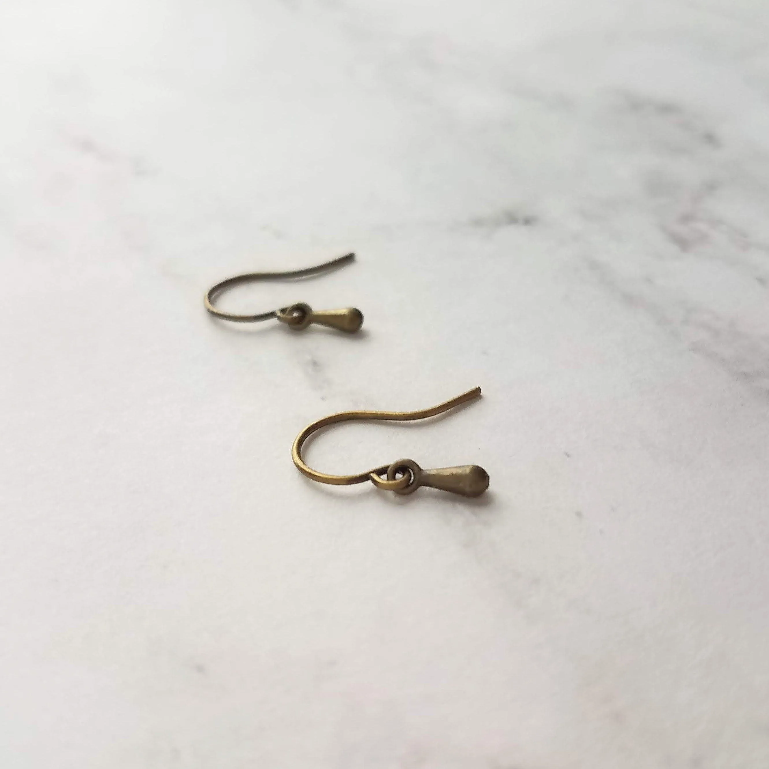 Antique Brass Drop Earrings, very tiny teardrops, bronze drop earring, small ear hooks, dainty earring, little brass earring delicate dangle