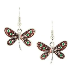 Antique Silver Dragonfly Dangle Earrings