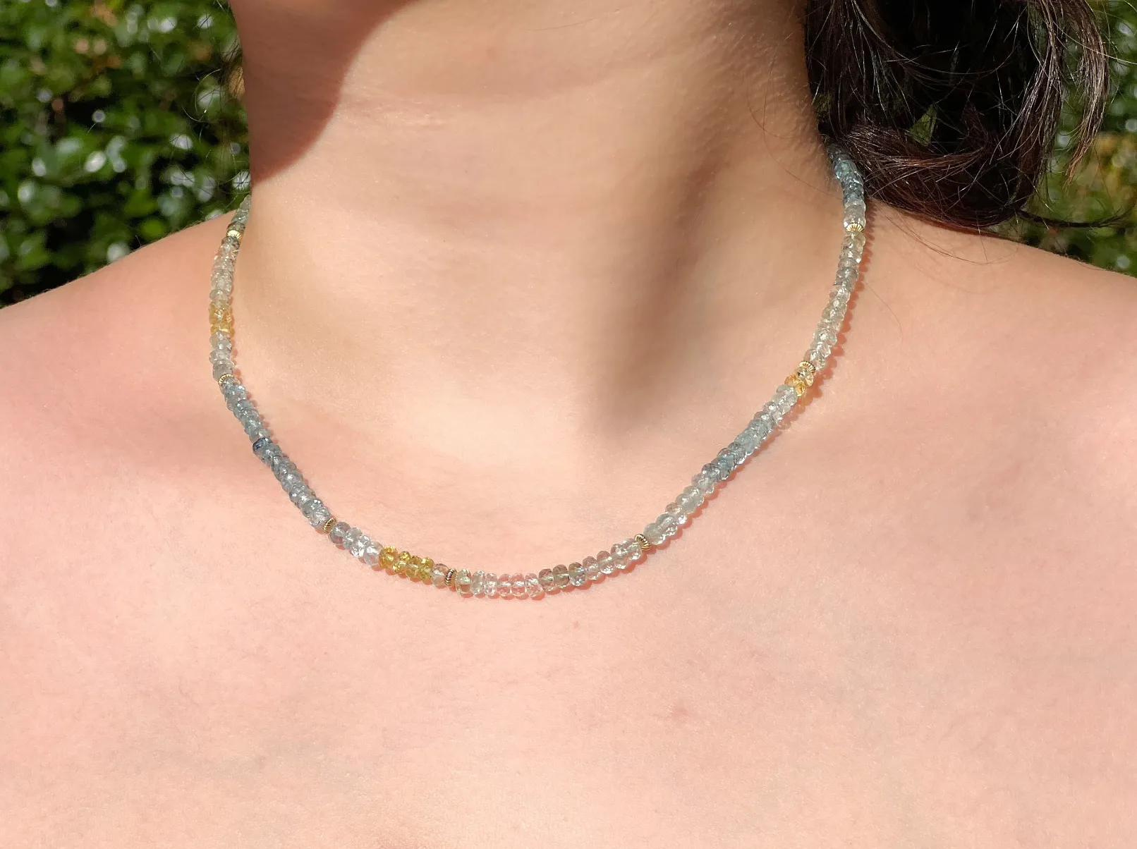 Aquamarine Necklace with Gold Accents