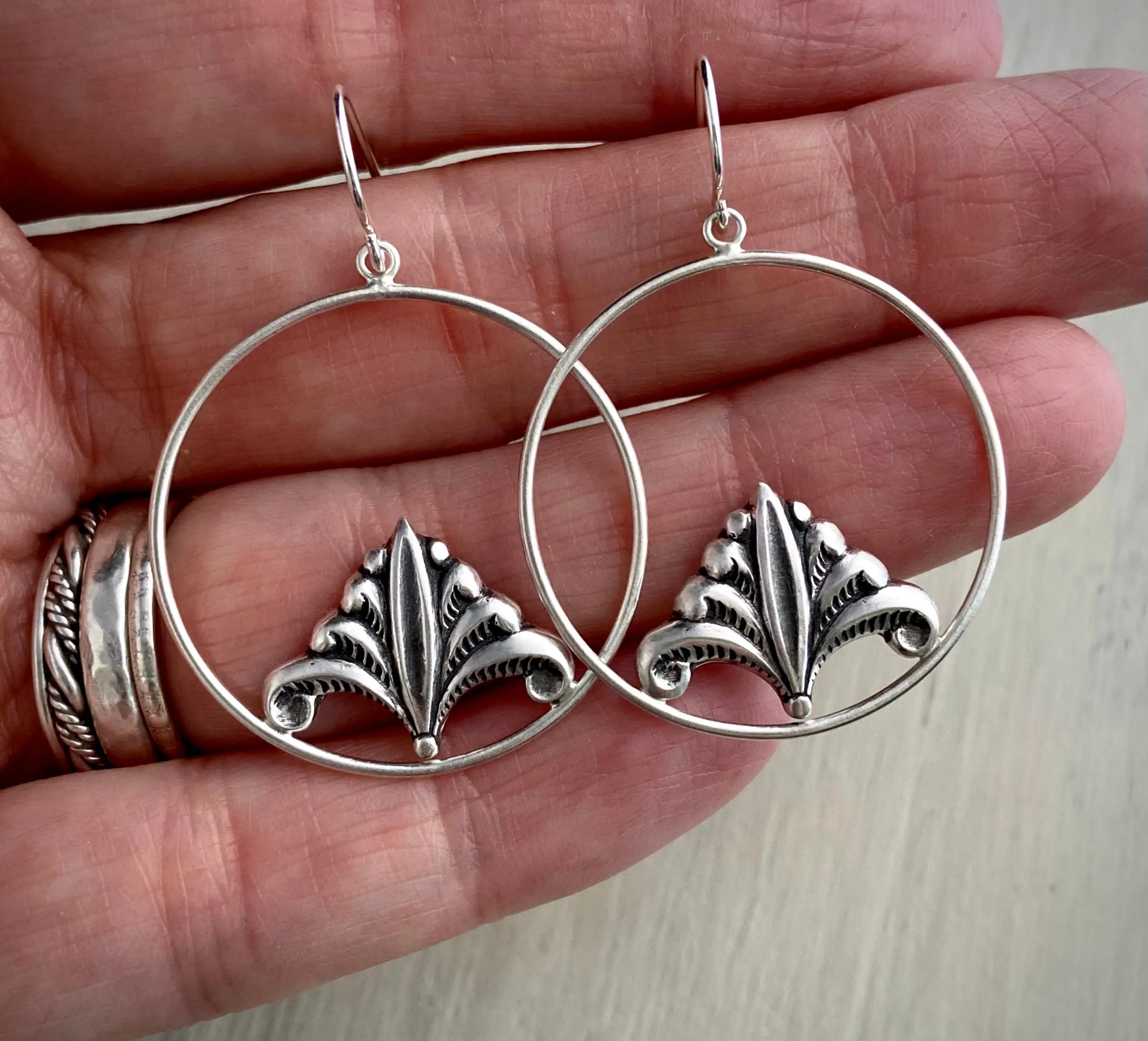 Art Deco Frond Hoop Earrings
