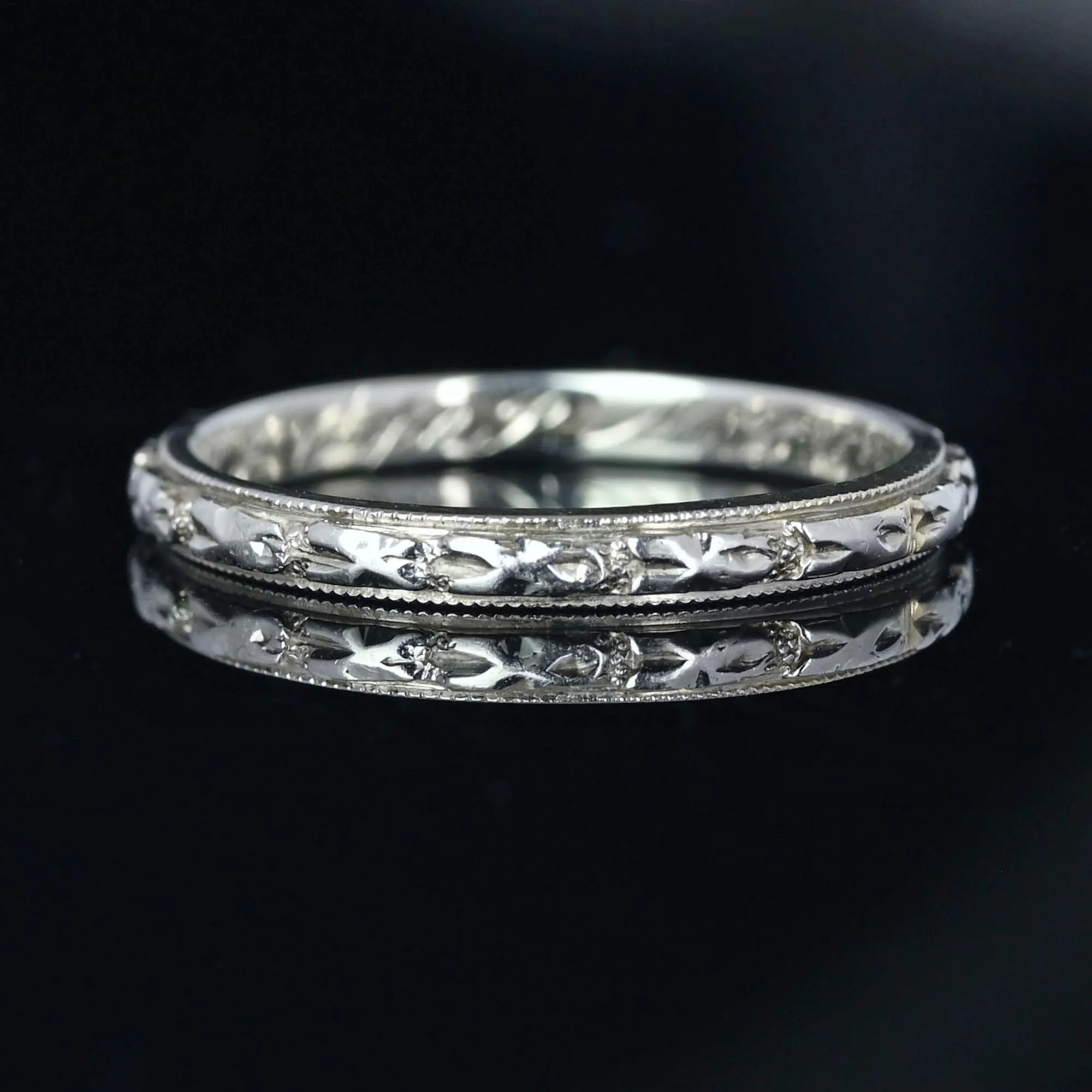 Art Deco Platinum Orange Blossom Ring Band