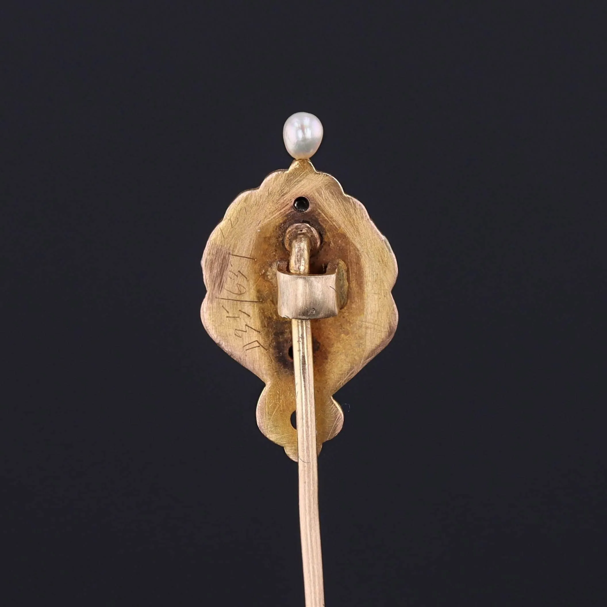 Art Nouveau Enamel Woman Stickpin of 14k Gold