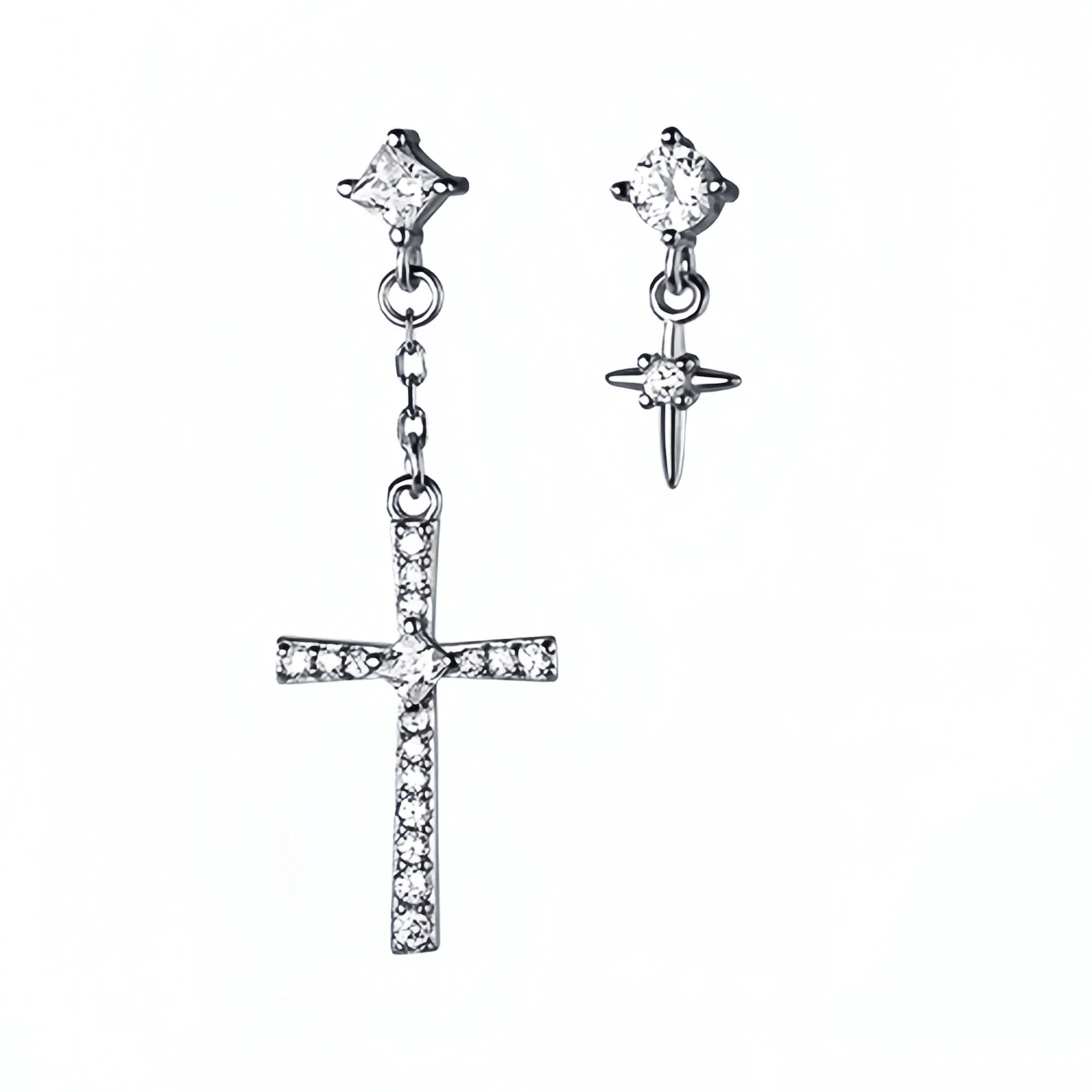 Asymmetry Cross Drop Studs Earrings-ECZ029