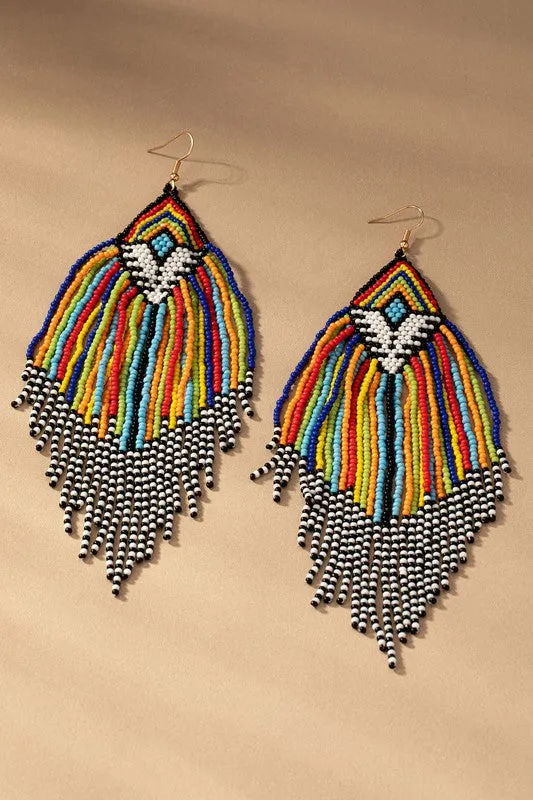 Aztec Seed Bead Statement Drop Earrings