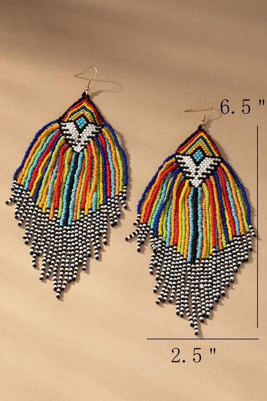 Aztec Seed Bead Statement Drop Earrings