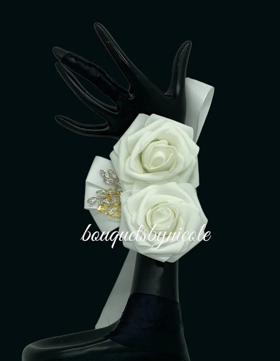 Baby Blue Ivory Round Bouquet l Real Touch Roses Brooch Bouquet~ BOU-200