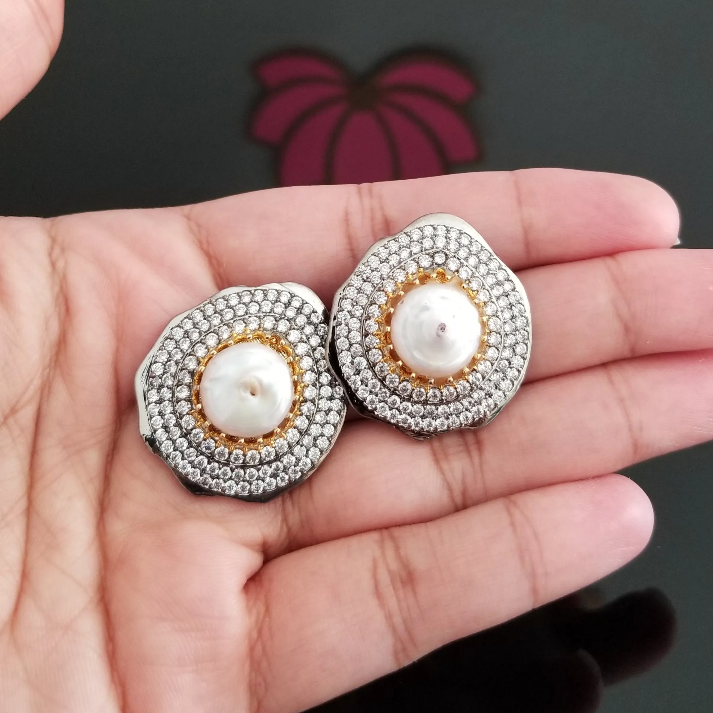 Baroque Pearl American Diamond Statement Studs1 1129