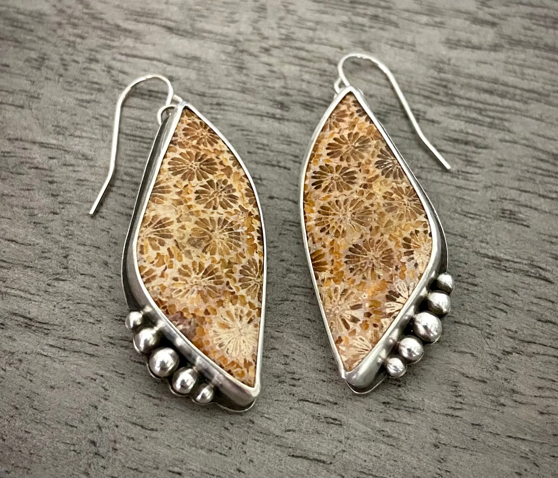 Beaded Fossil Coral Earrings