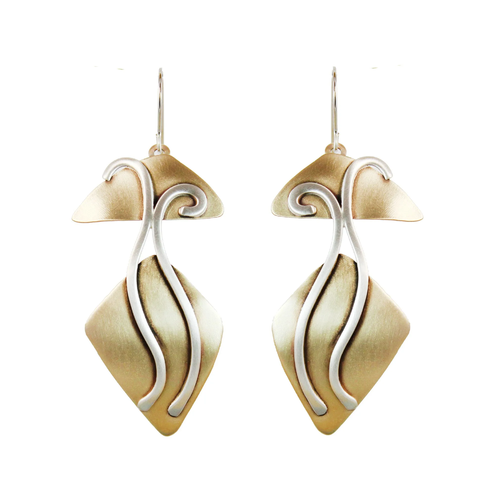 Beautiful curving Vines Garden Party Earrings Sterling and Brass