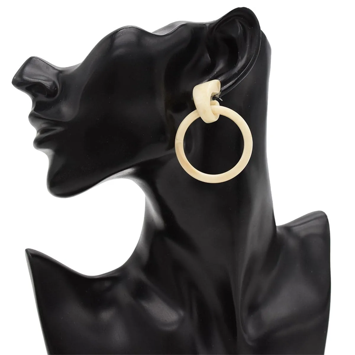 Beige & Silver-Plated Open Circle Drop Earrings