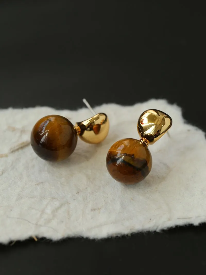 Black Agate and Tiger's Eye Drop Earrings