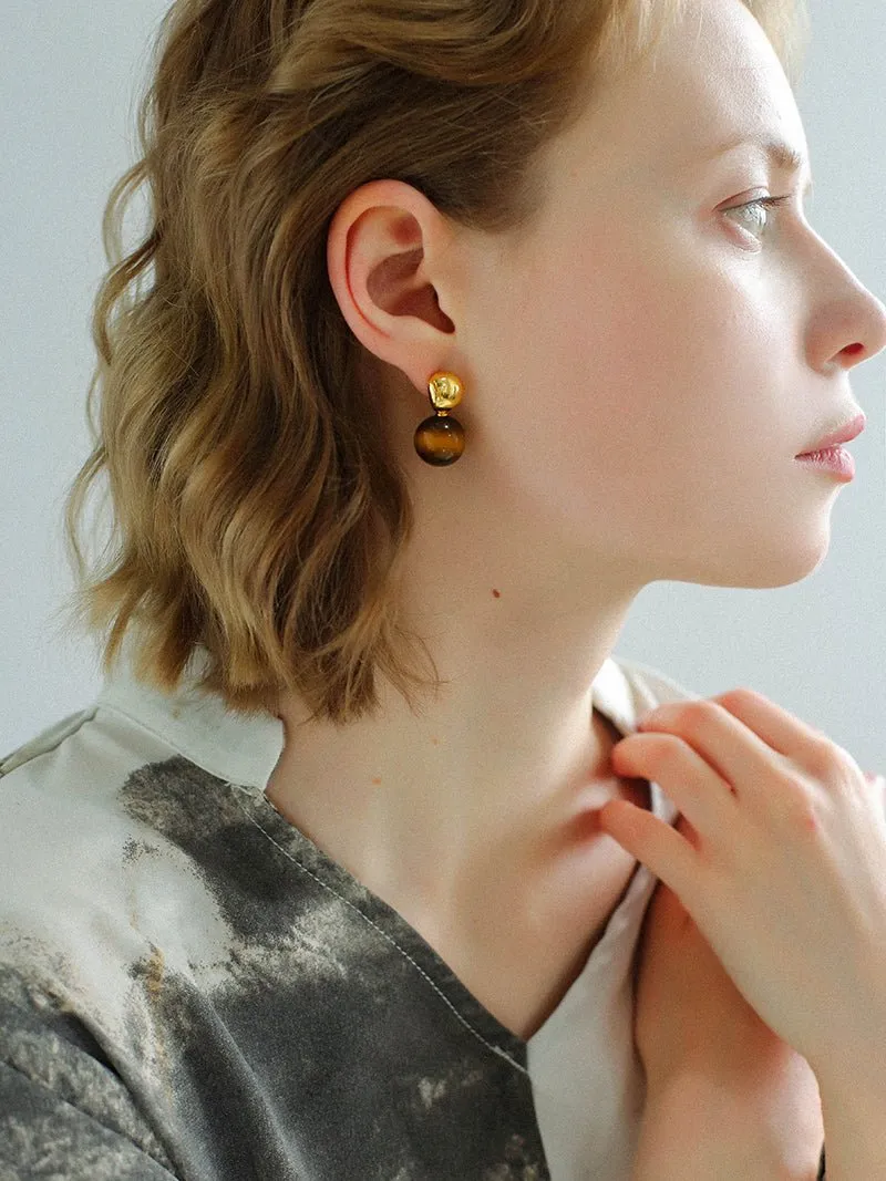 Black Agate and Tiger's Eye Drop Earrings