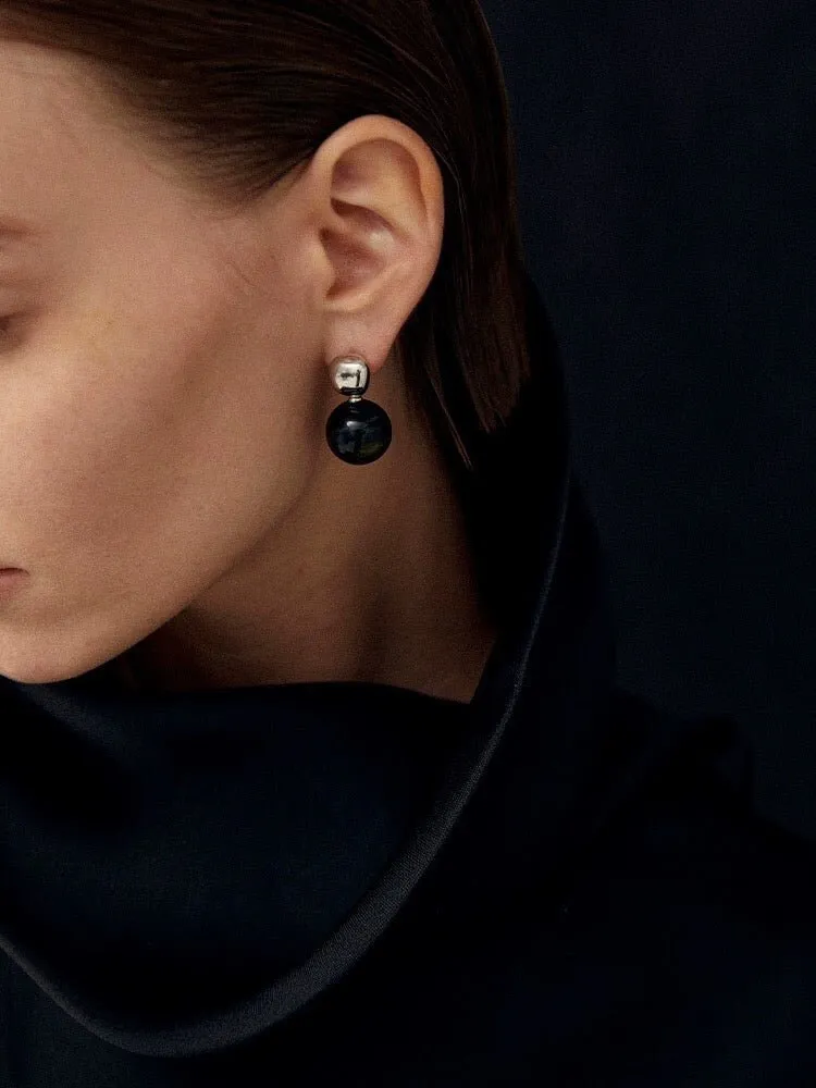 Black Agate and Tiger's Eye Drop Earrings