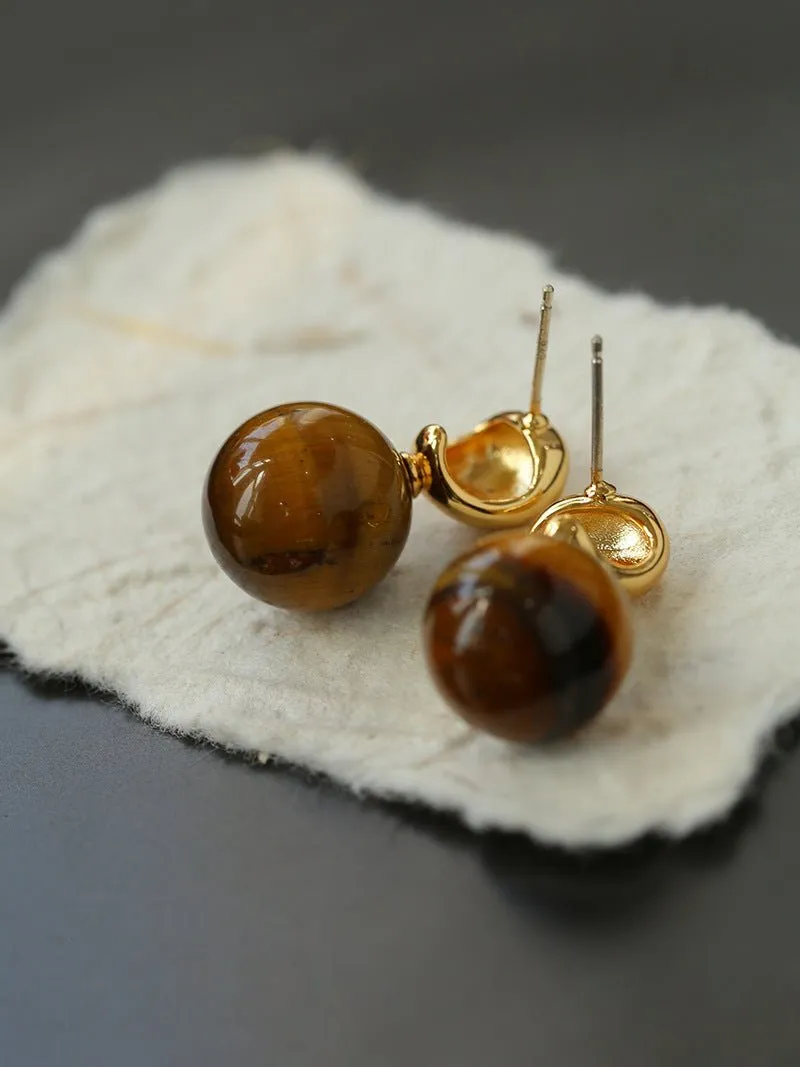 Black Agate and Tiger's Eye Drop Earrings
