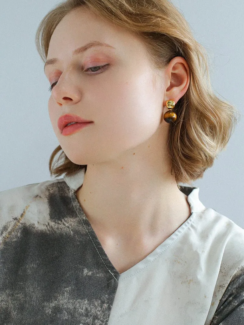 Black Agate and Tiger's Eye Drop Earrings