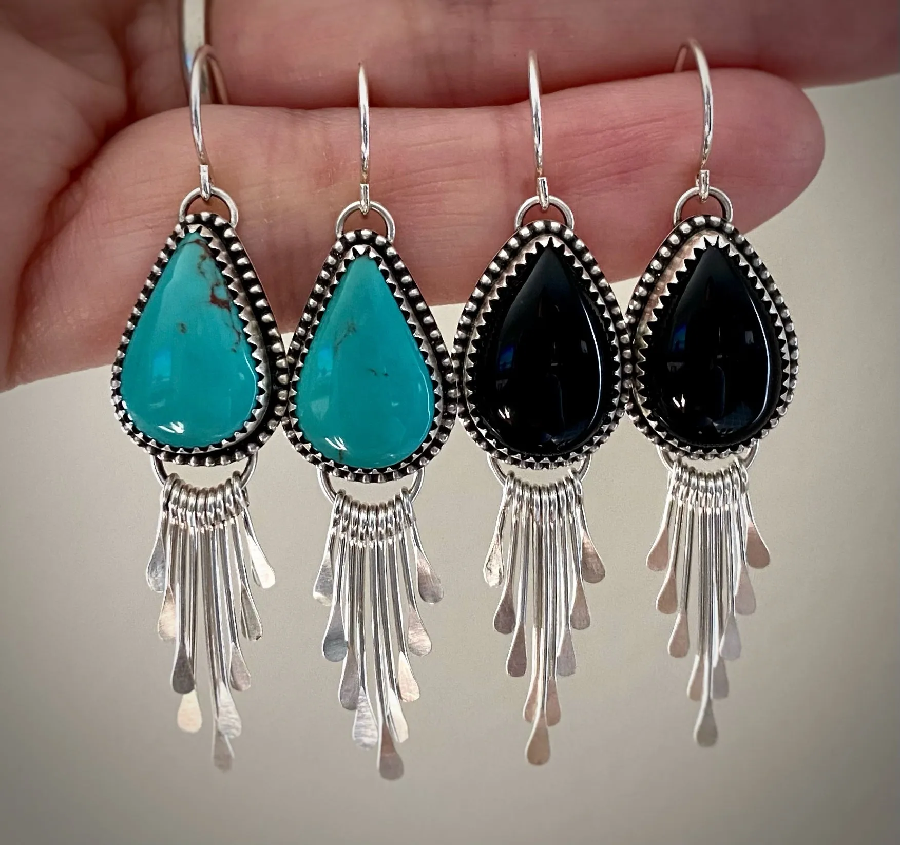 Black Agate Fringe Earrings