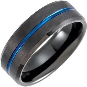 Black & Blue PVD Tungsten 8 mm Grooved Band Size 10.5