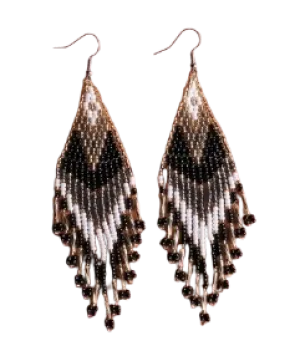 Black and Gold Tassle Bead Earrings