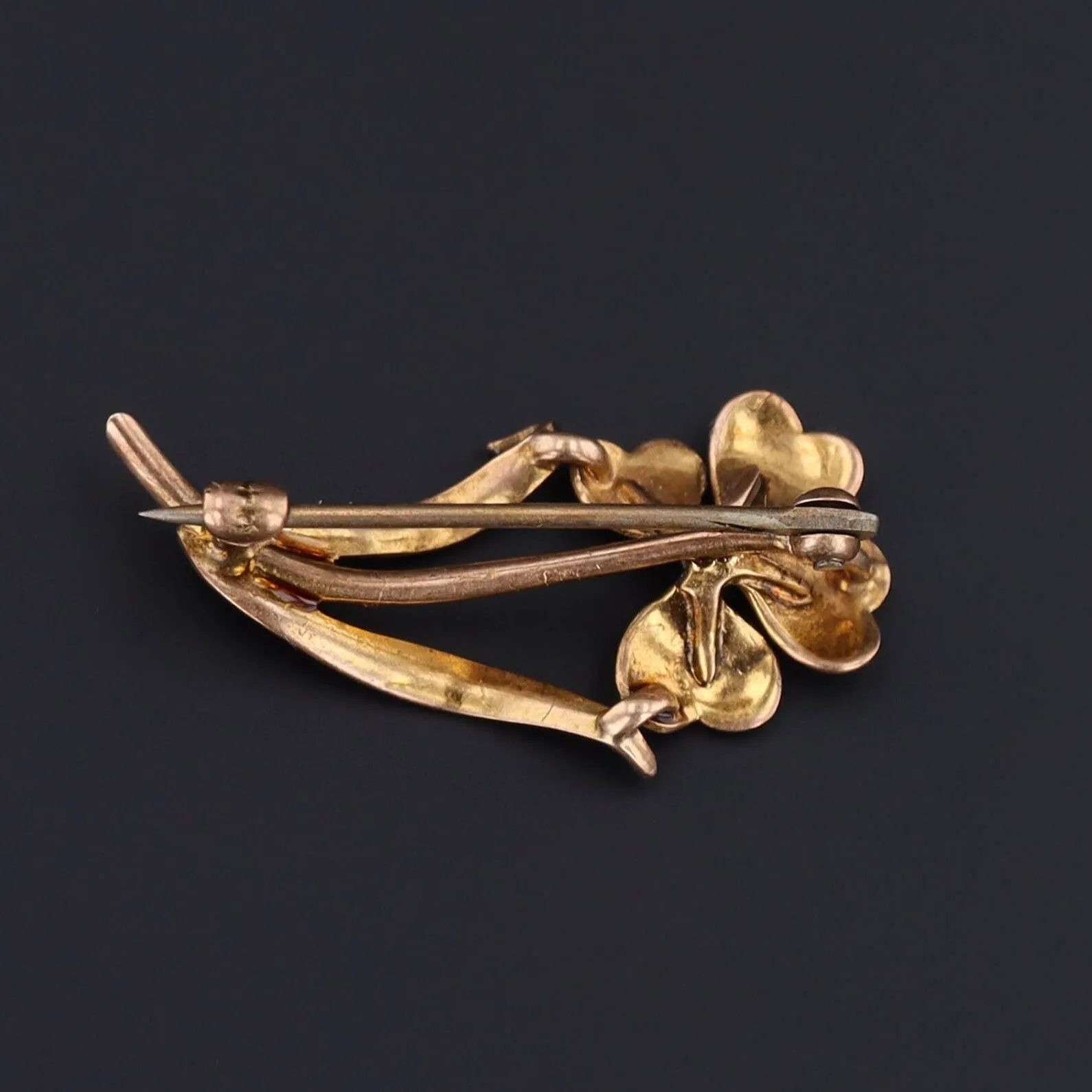 Black Enamel Flower Brooch | 14k Gold Brooch
