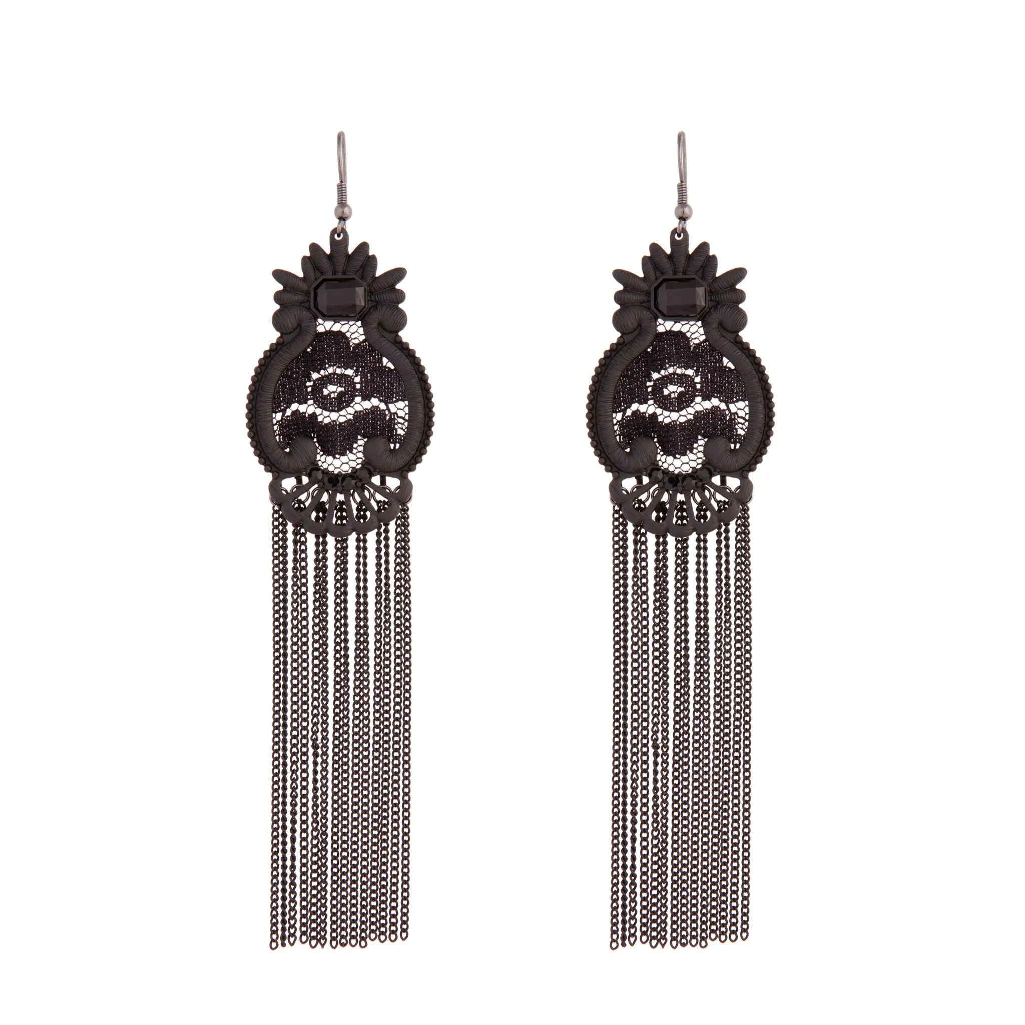 Black Lace Chain Tassel Earrings