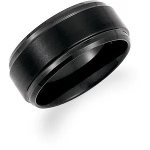 Black PVD Tungsten 10 mm Ridged Band with Satin Center Size 13.5