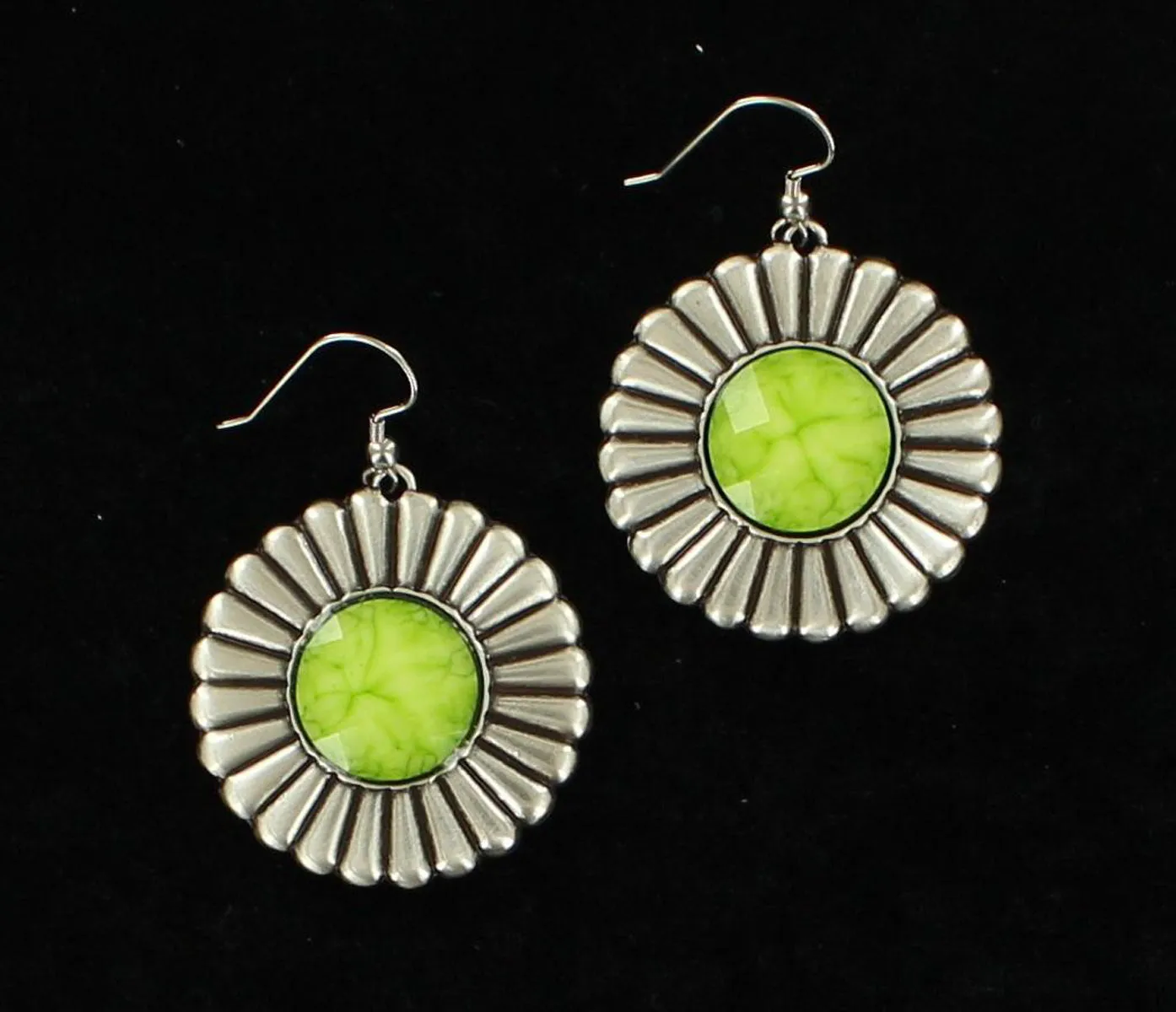 Blazin Roxx Floral Concho Drop Earrings with Lime Green Center Stones